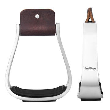 2" Tread Bar H Equine Western Horse Heavy-Duty Genuine Leather Alum. Sloped Stirrups
